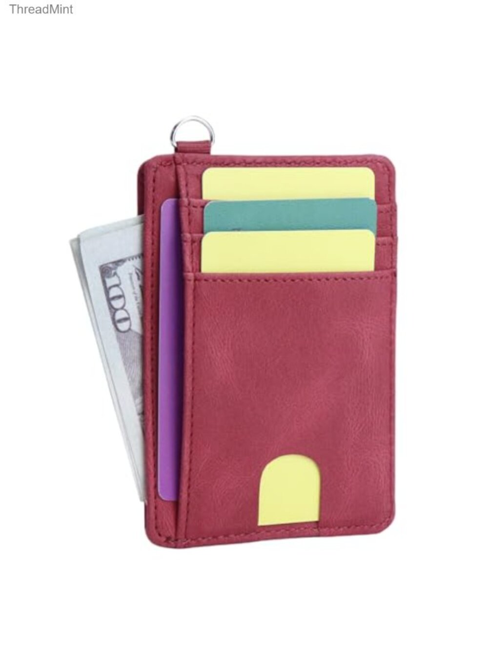 Minimalist RFID Blocking Faux Leather Slim Wallet with ID Window & D-Shackle